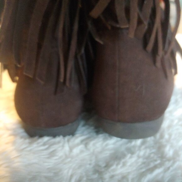 Rampage Brown Hippie Boho Y2K Retro Double Fringe Faux Suede Pull On Boots 8.5 - Picture 5 of 9